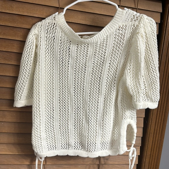 Mello Boat Neck Crochet Knit Top with Side Drawstring - Picture 2 of 3
